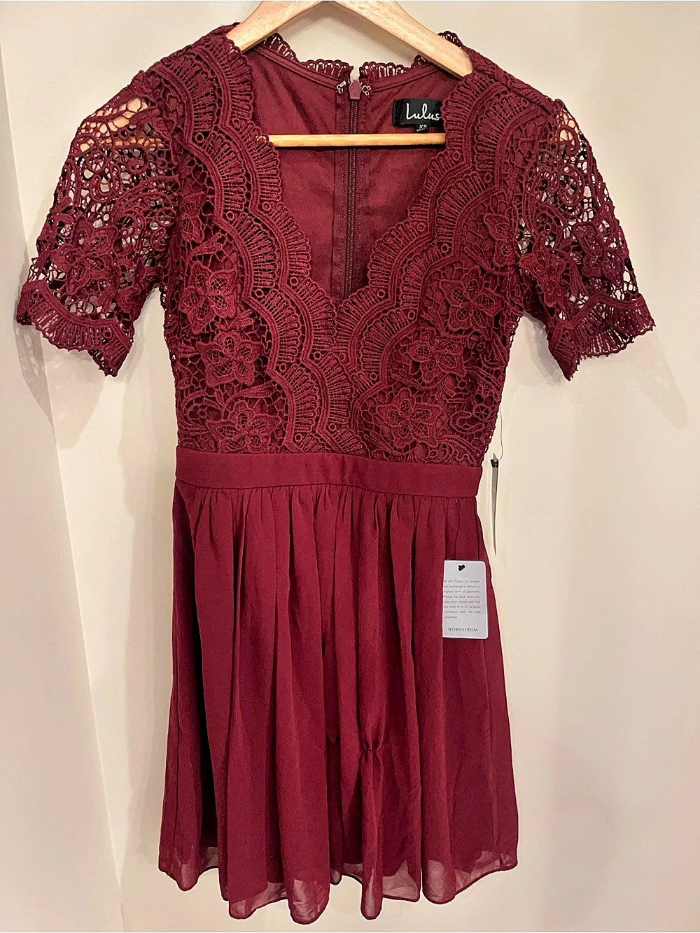 Lulus Angel in Disguise Burgundy Lace Skater Dress XS